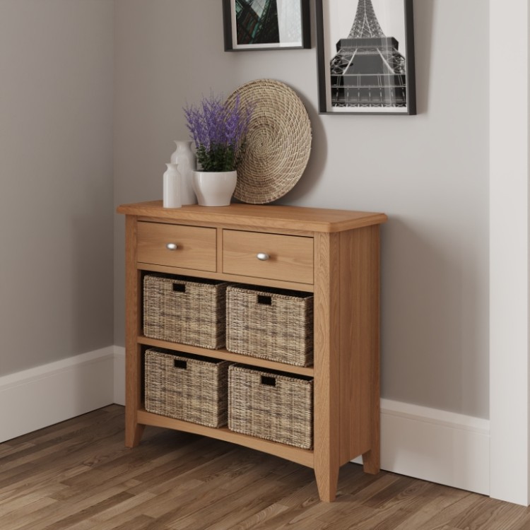 Exeter Light Oak Furniture 2 Drawer 4 Basket Cabinet | Oak Furniture House